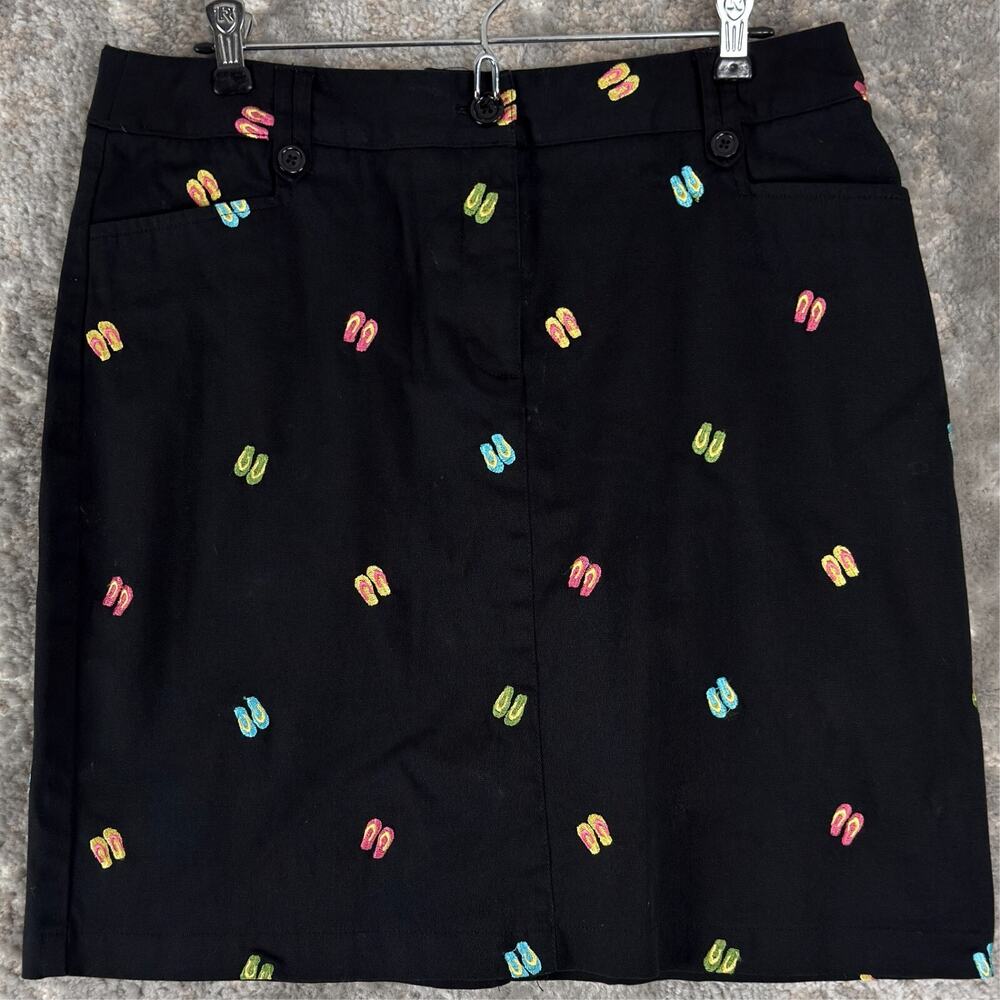 Counterparts Sz 12 Black Sandal Flip-Flop Embroidered Skirt Novelty Summer
